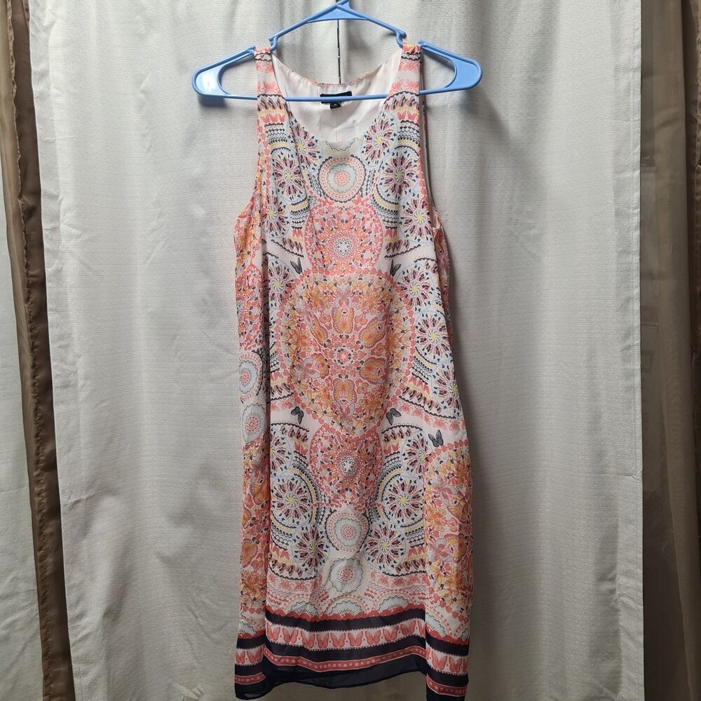 Max Edition Boho Mandala Mini Dress Peach Coral Paisley Shift Butterfly Hem Sz M